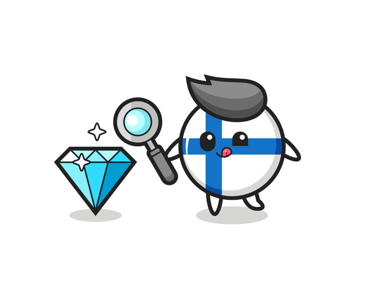 finland flag badge mascot is checking the authenticity of a diamond vector