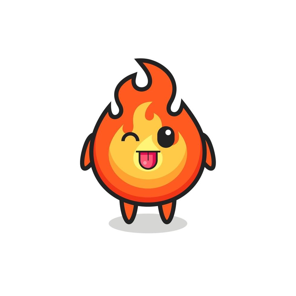 cute fire character in sweet expression while sticking out her tongue vector