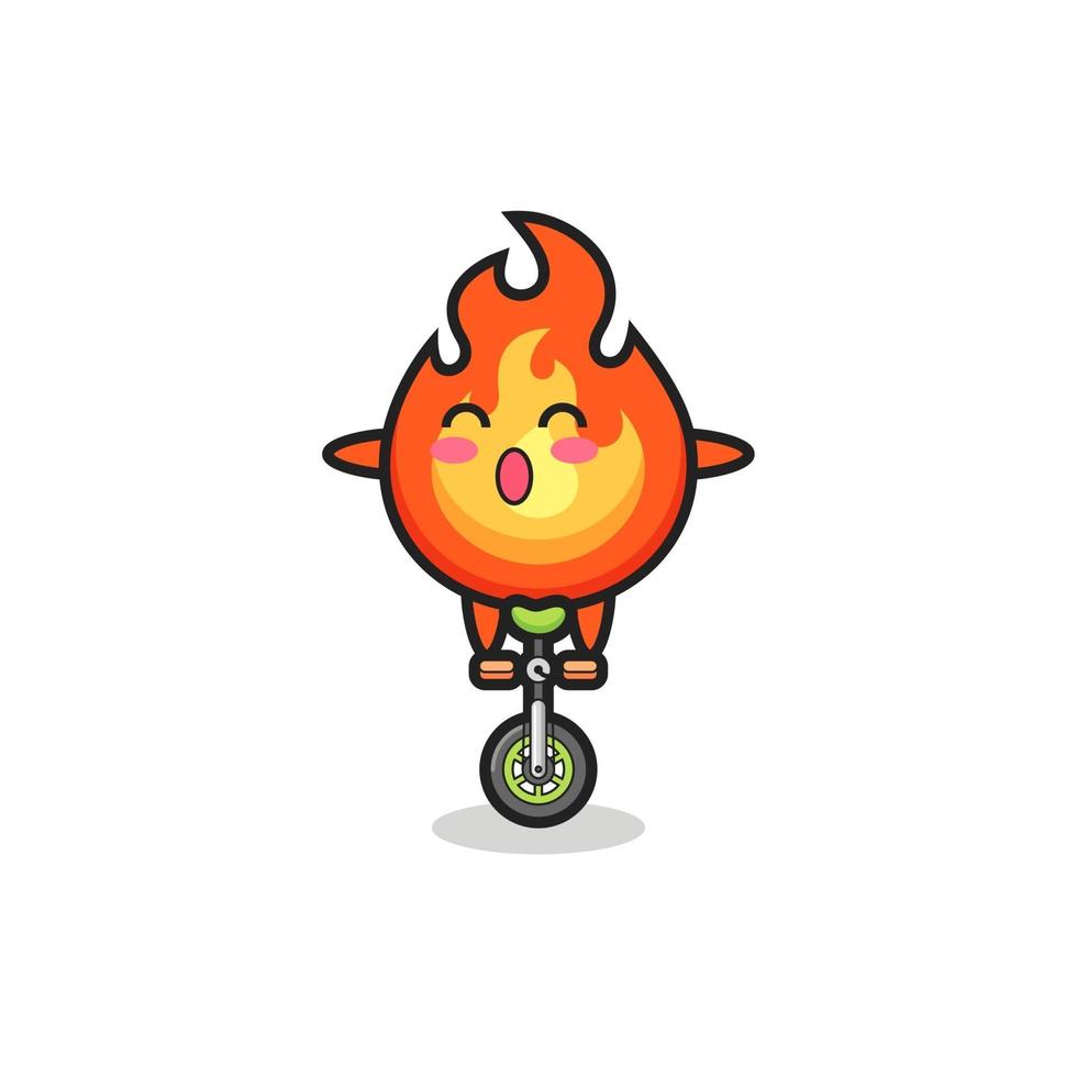 The cute fire character is riding a circus bike vector