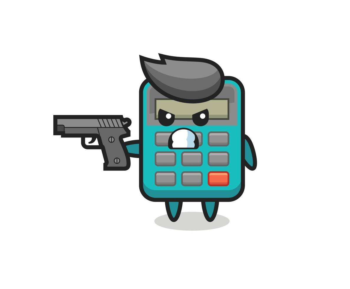 the cute calculator character shoot with a gun vector