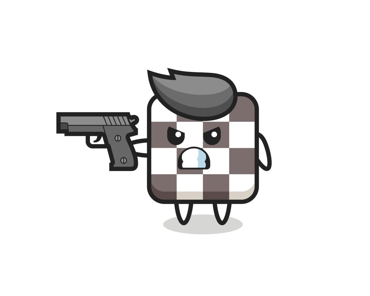 the cute chess board character shoot with a gun vector