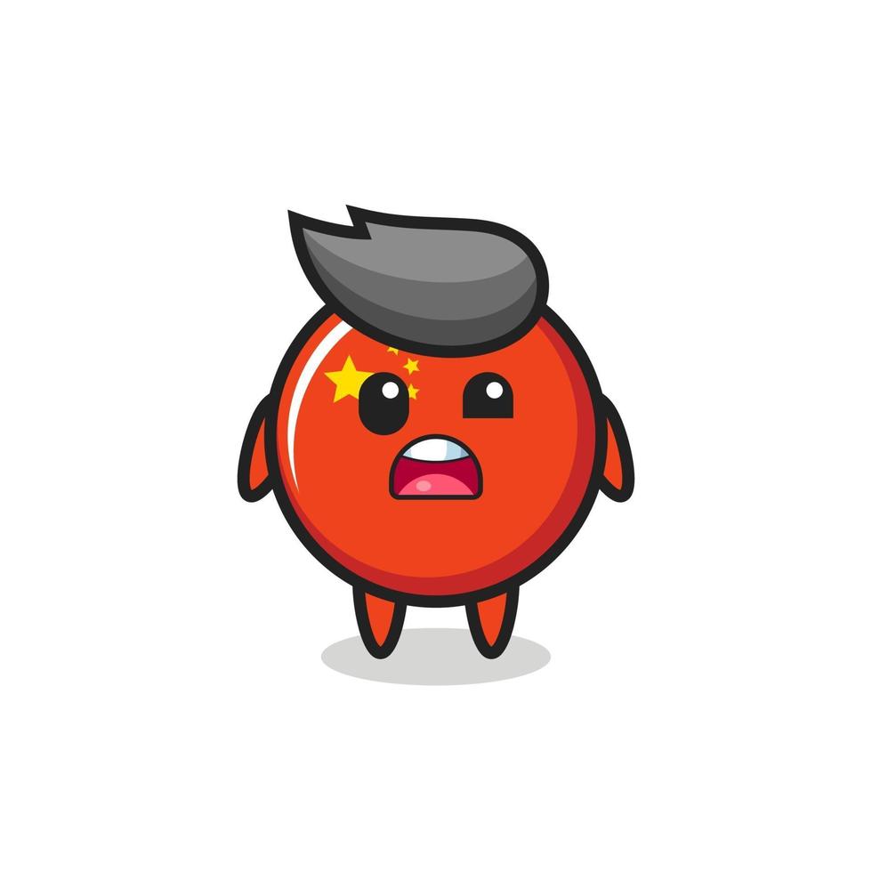 the shocked face of the cute china flag badge mascot vector