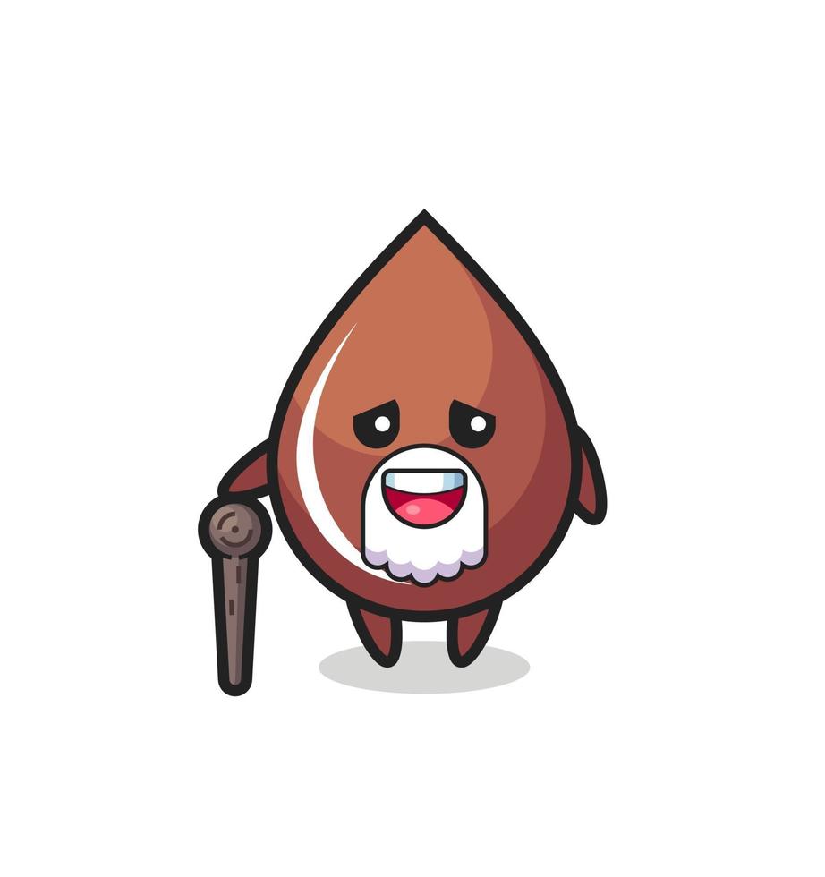 cute chocolate drop grandpa is holding a stick vector