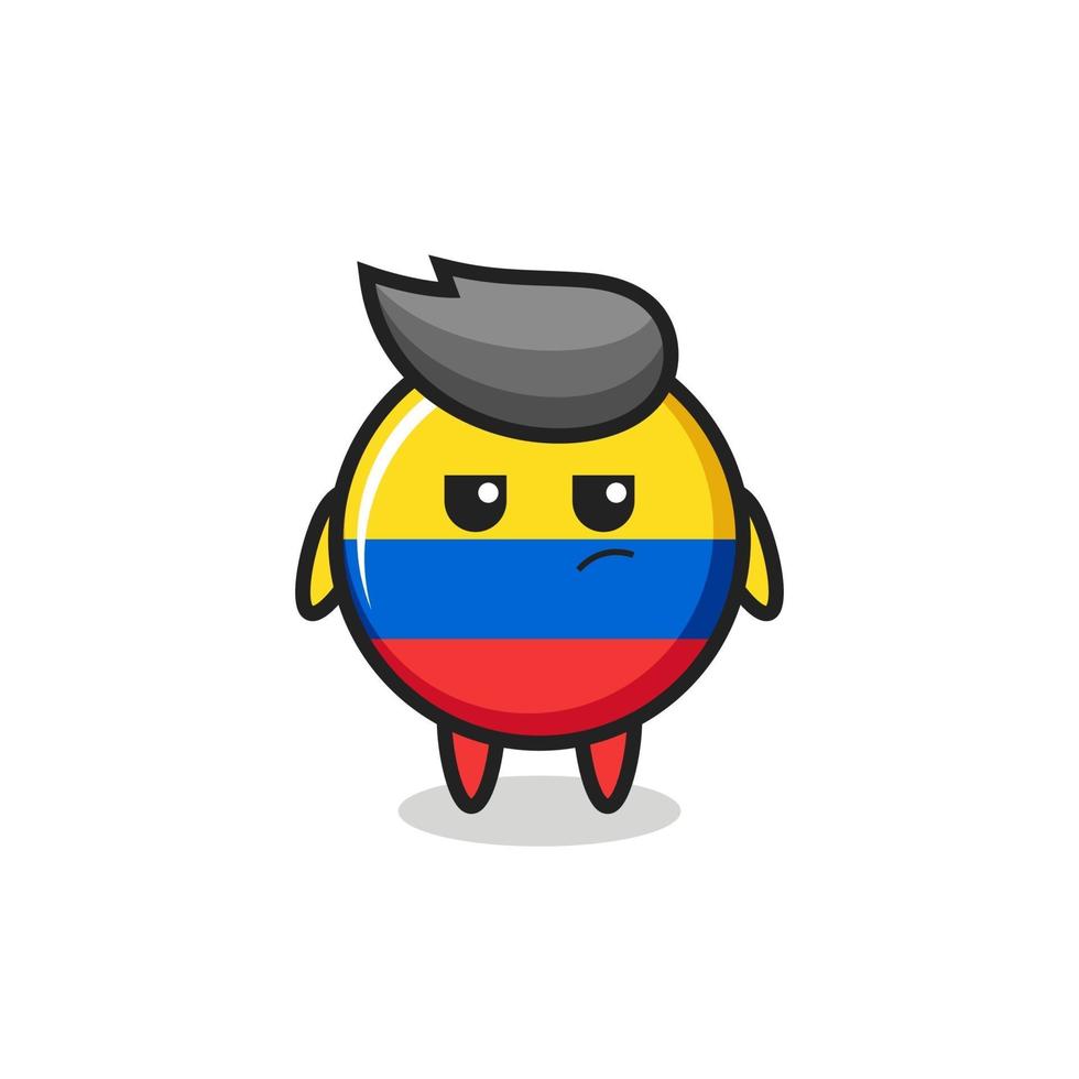 lindo personaje de insignia de la bandera de colombia con expresión sospechosa vector