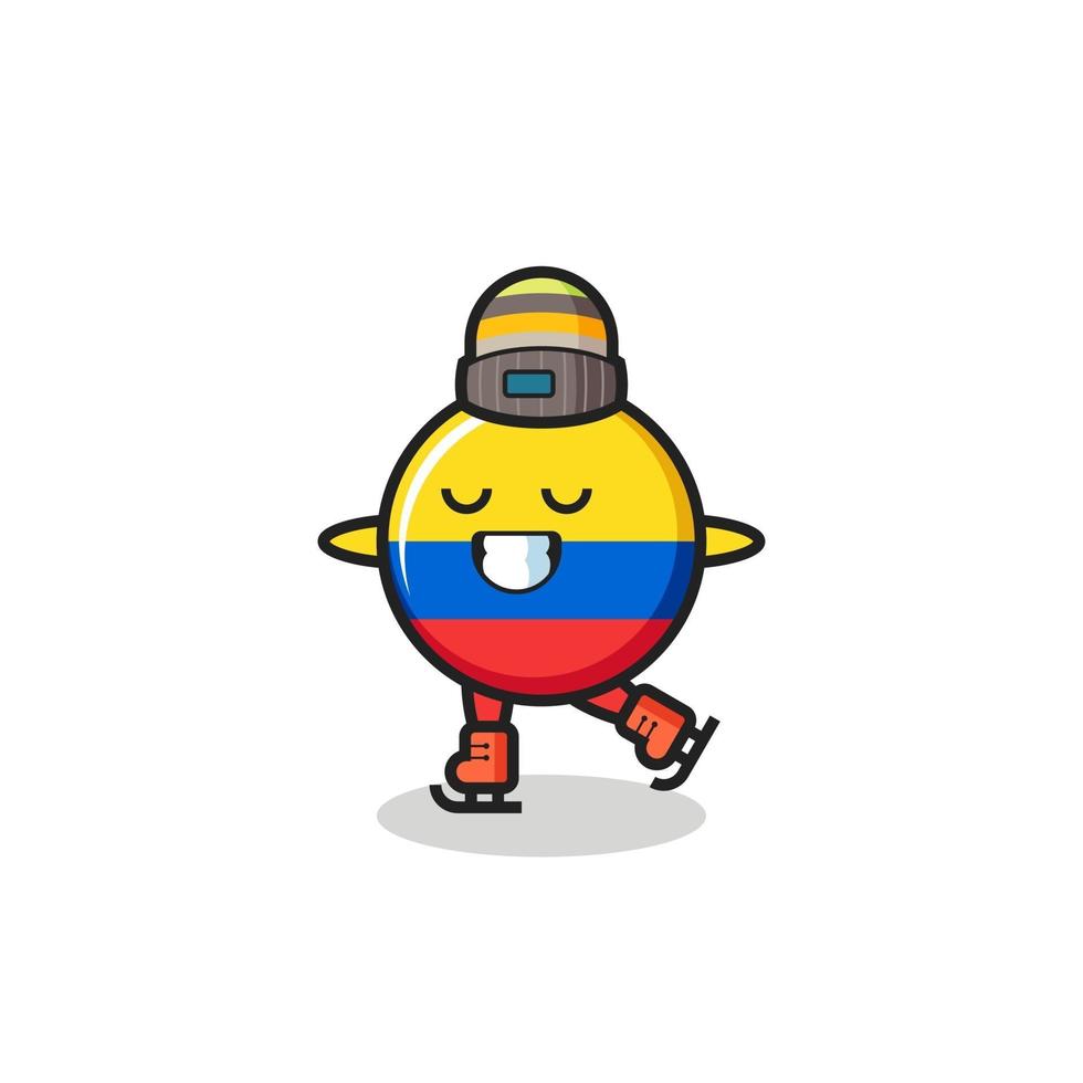 colombia flag badge cartoon as an ice skating player doing perform vector