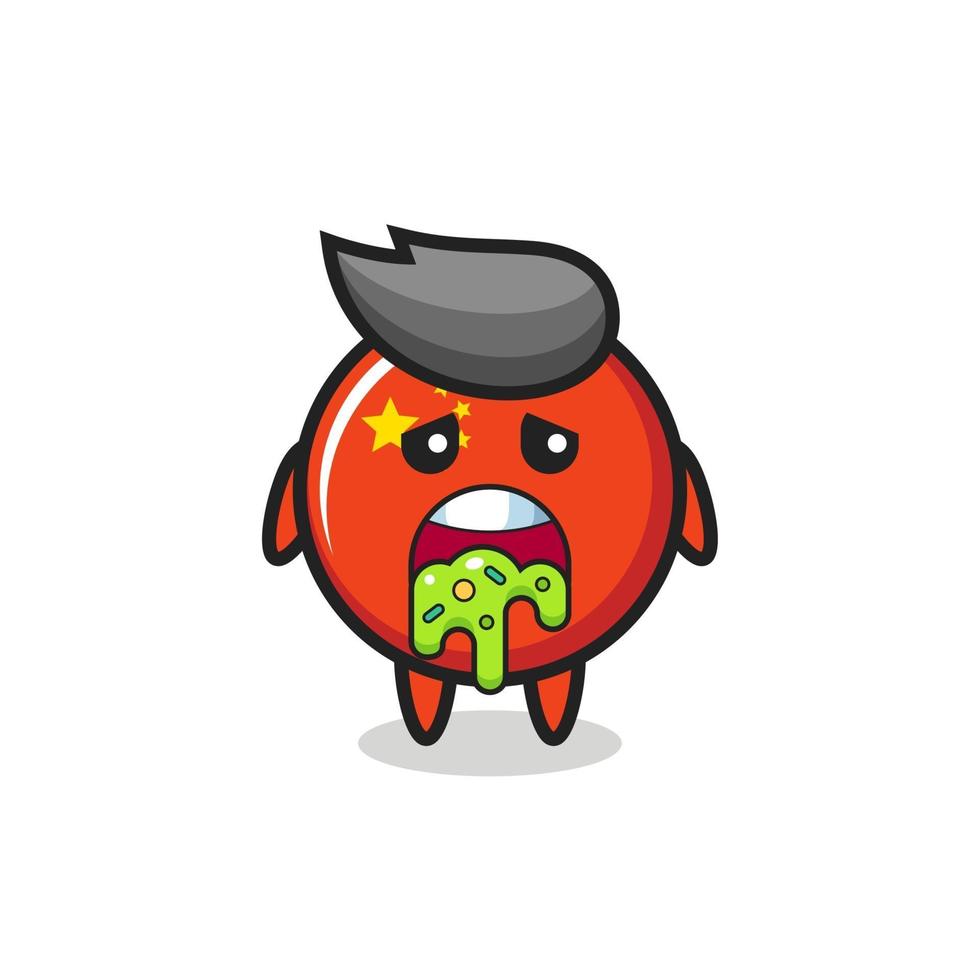 the cute china flag badge character with puke vector