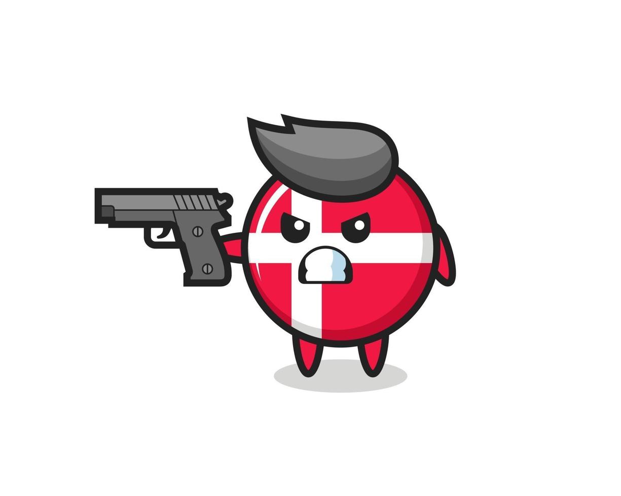 the cute denmark flag badge character shoot with a gun vector