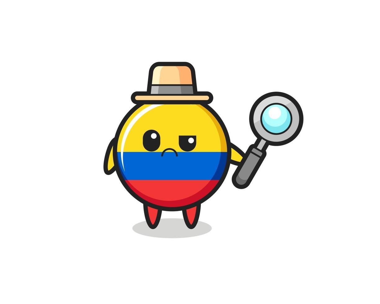 la mascota de la linda insignia de la bandera de colombia como detective vector