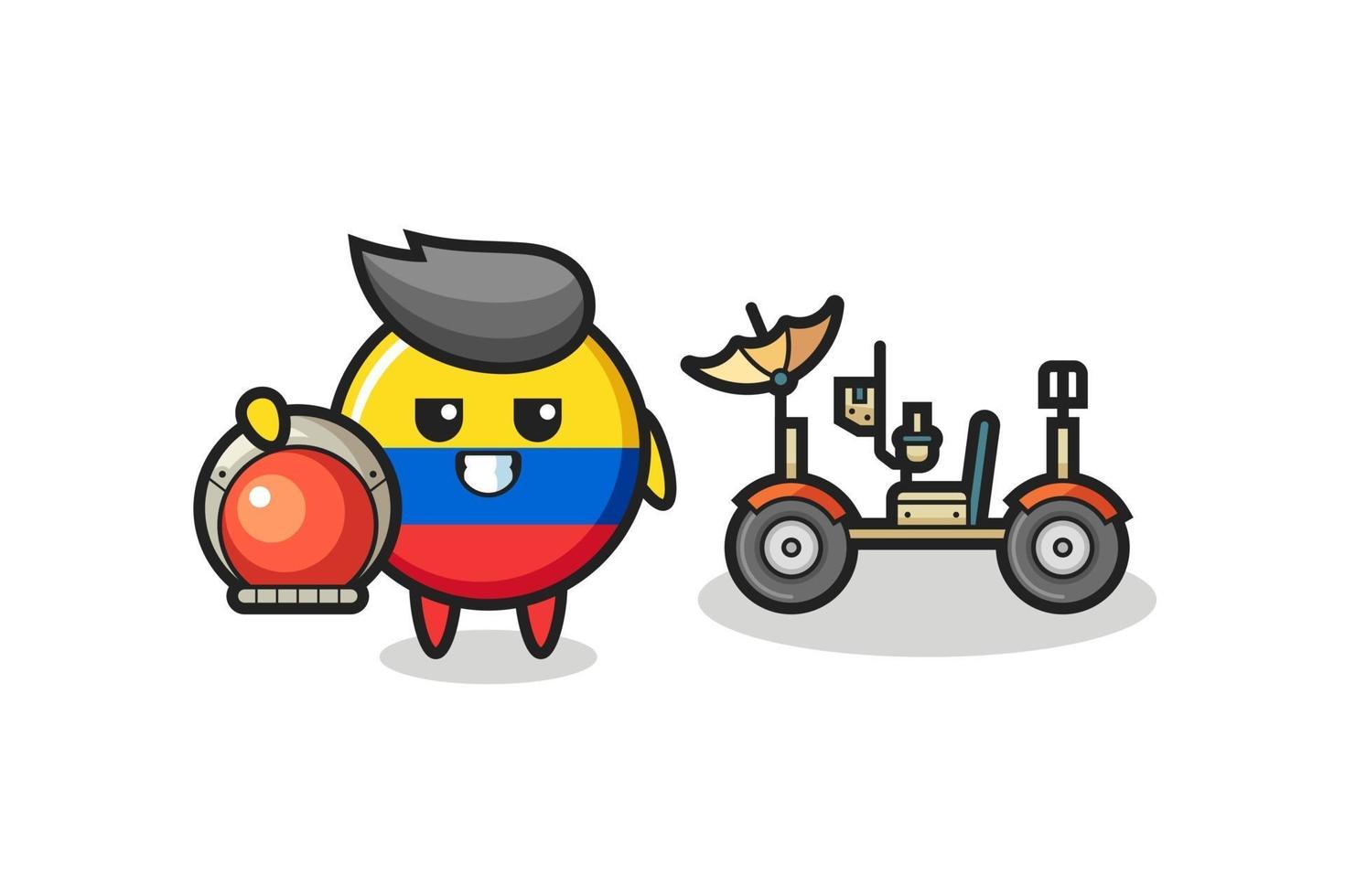 the cute colombia flag badge as astronaut with a lunar rover vector
