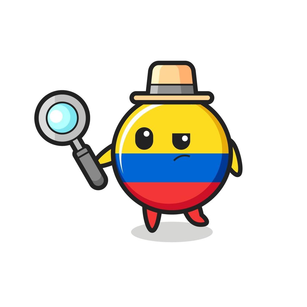 colombia flag badge detective character is analyzing a case vector