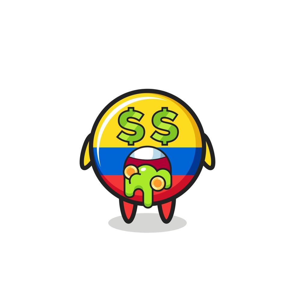 colombia flag badge character with an expression of crazy about money vector