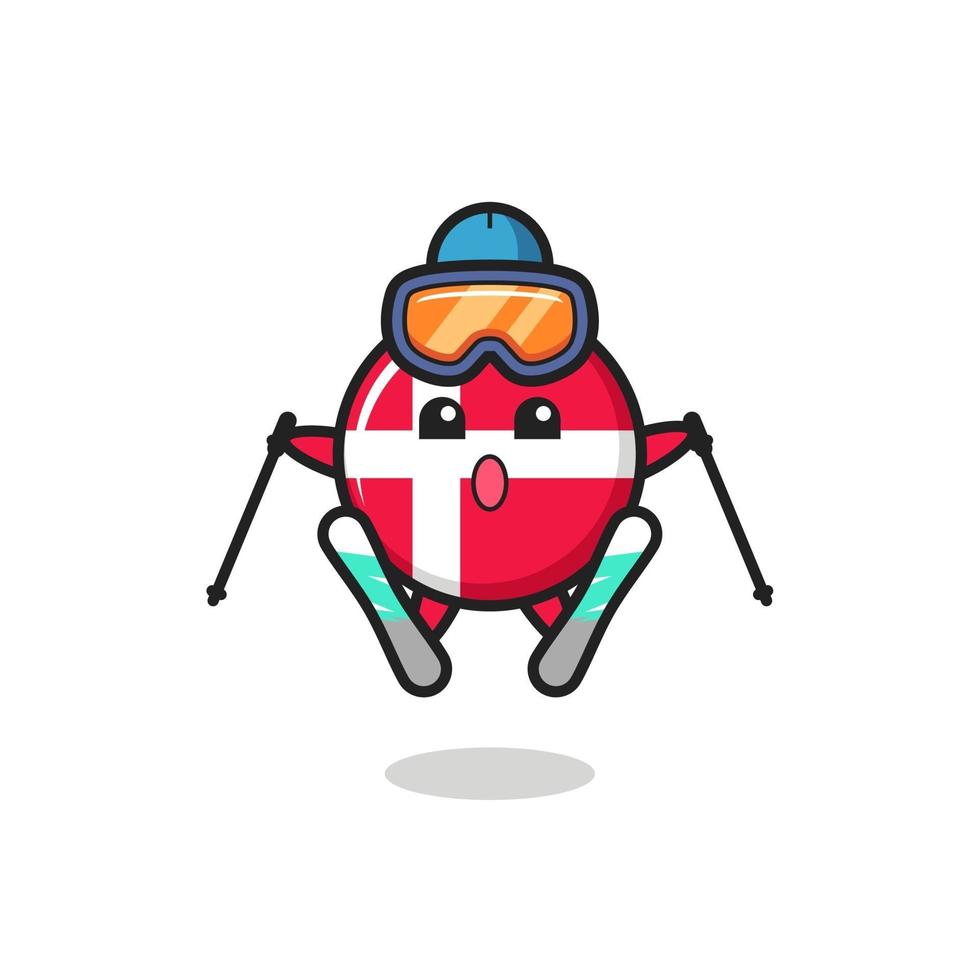 insignia de la bandera de dinamarca, personaje de mascota como jugador de esquí vector