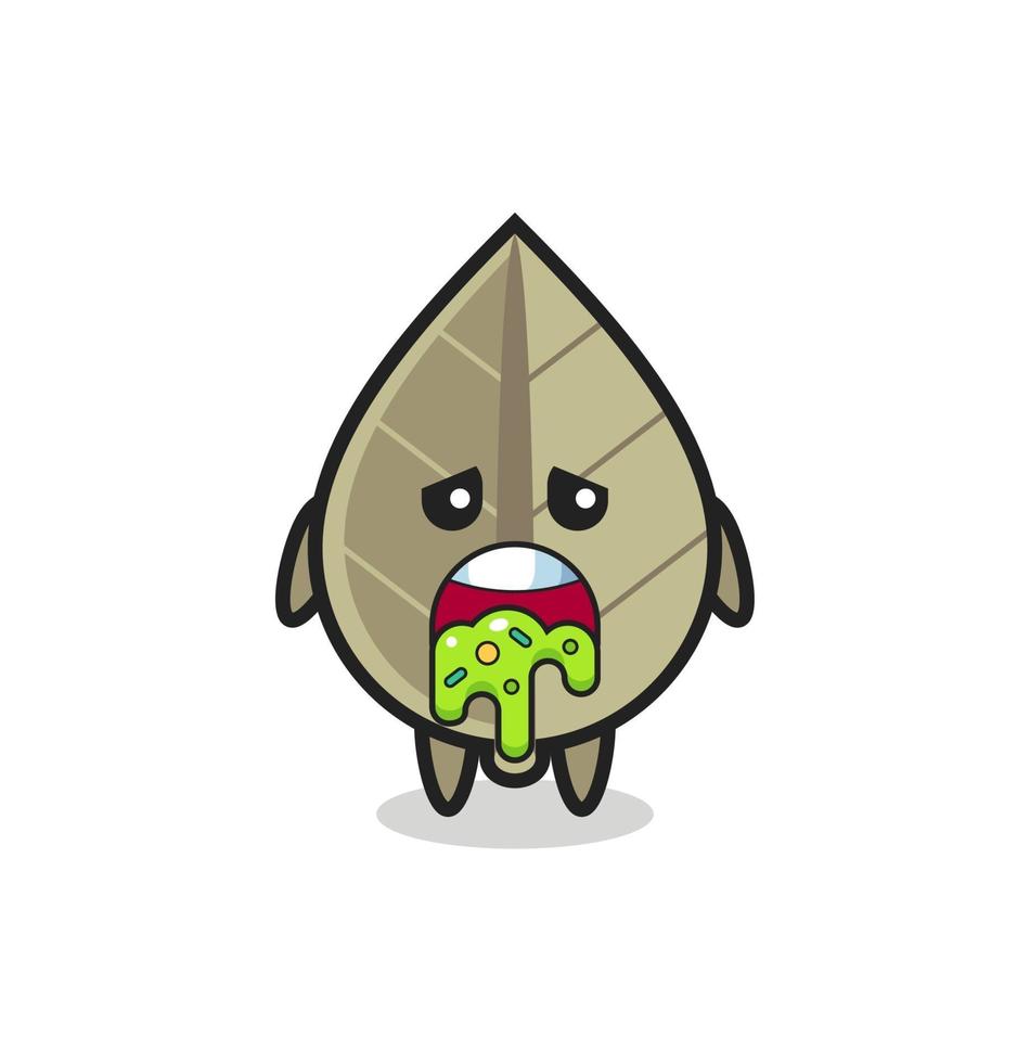 the cute dried leaf character with puke vector