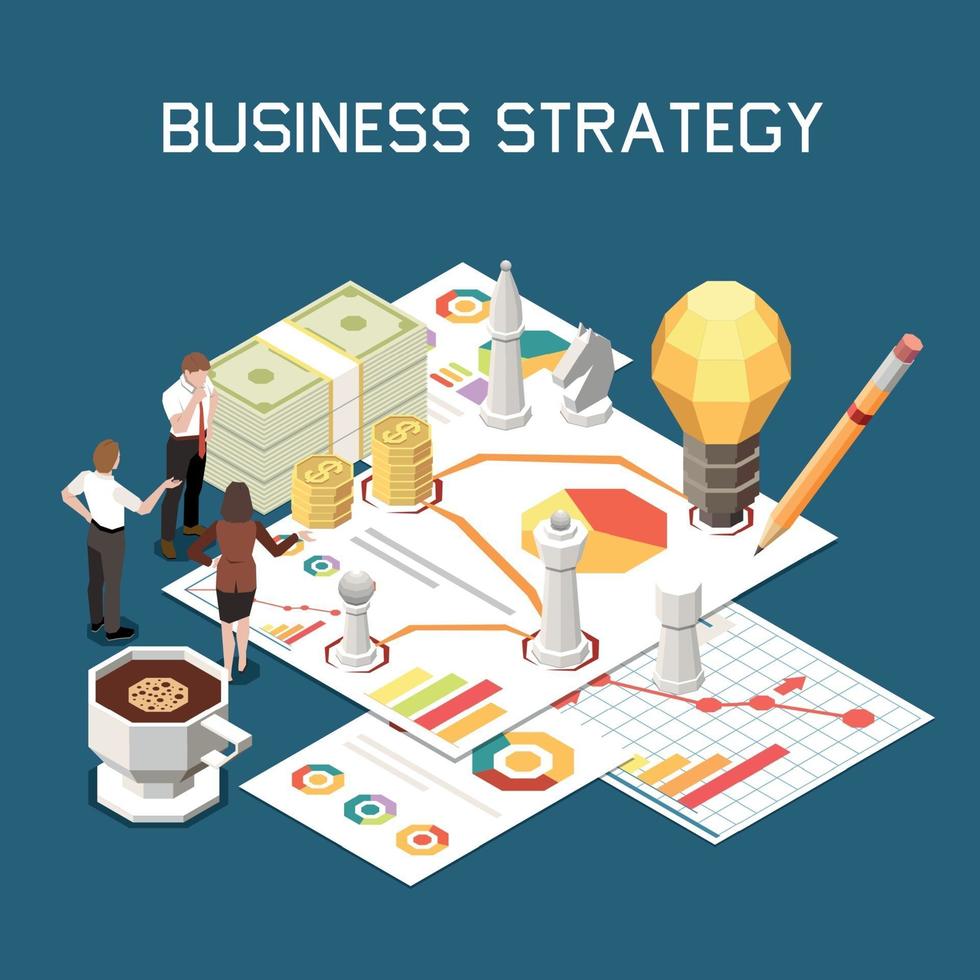 composición isométrica de la estrategia empresarial vector