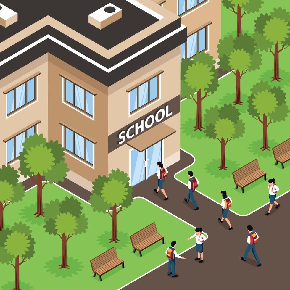 Isometric School Entrance Composition vector