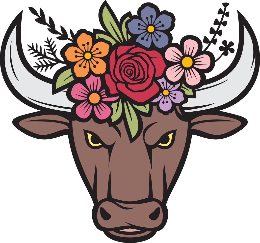 Floral Bull Head vector