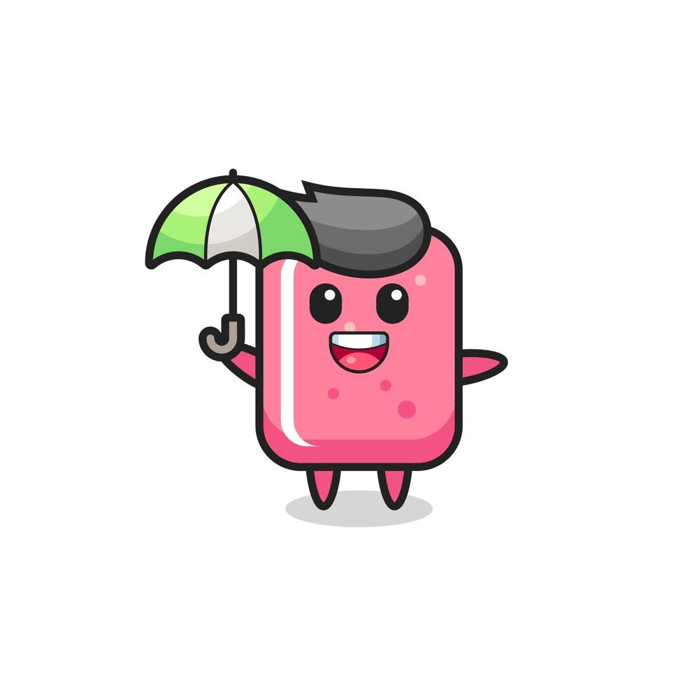cute bubble gum illustration holding an umbrella vector
