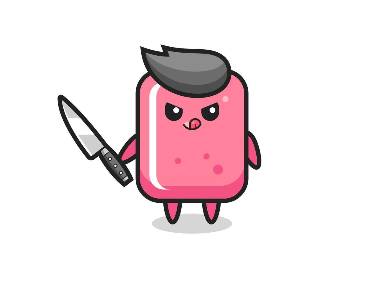 cute bubble gum mascot as a psychopath holding a knife vector