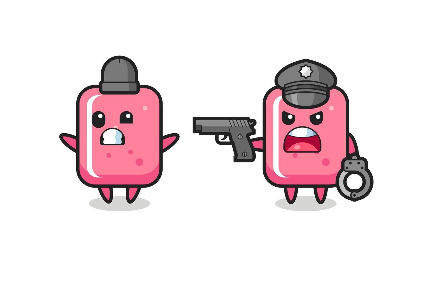 illustration of bubble gum robber with hands up pose caught by police vector