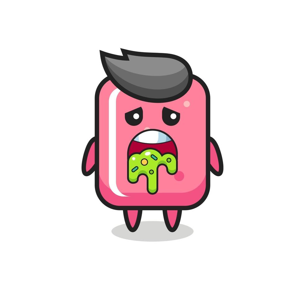 the cute bubble gum character with puke vector