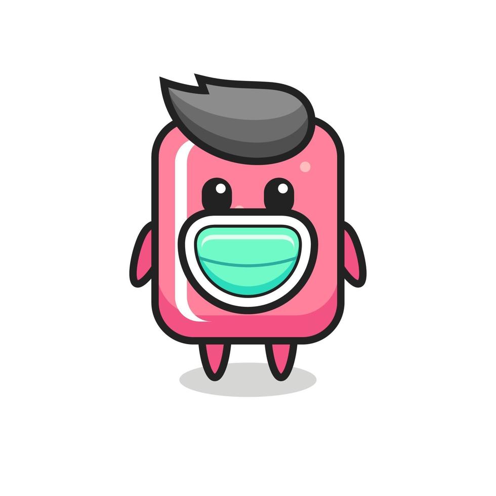 cute bubble gum cartoon wearing a mask vector