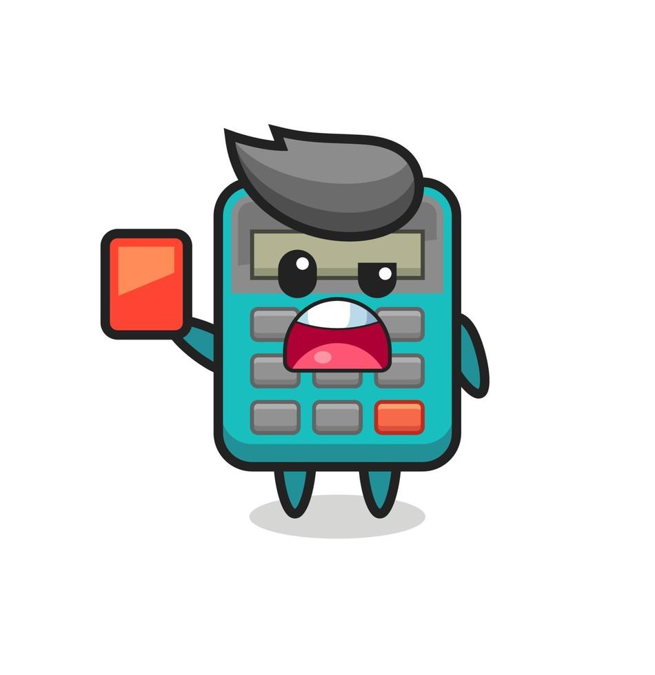 calculadora linda mascota como árbitro dando una tarjeta roja vector
