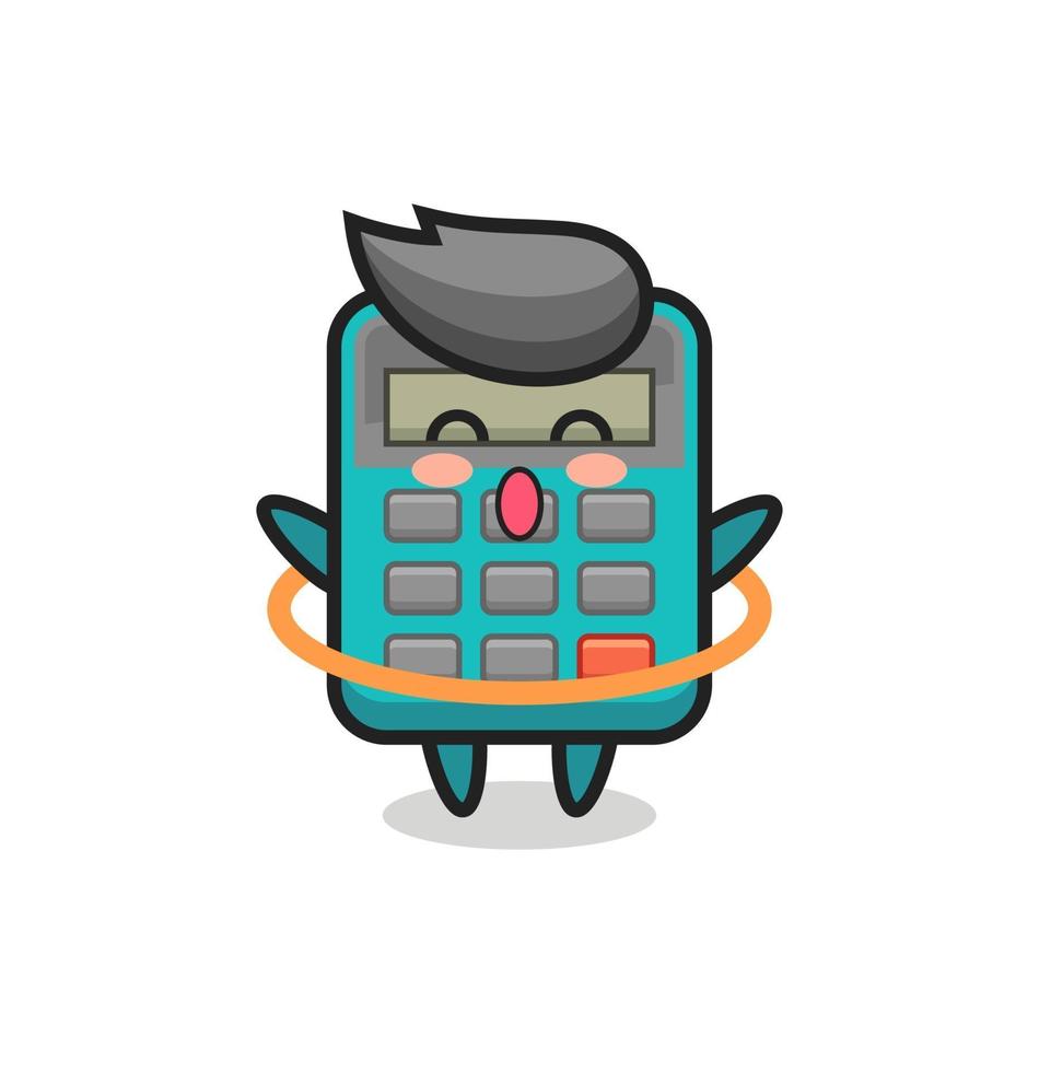 cute calculator cartoon is playing hula hoop vector