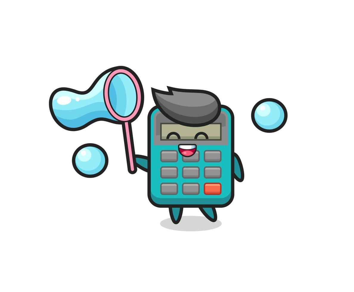 happy calculator cartoon playing soap bubble vector