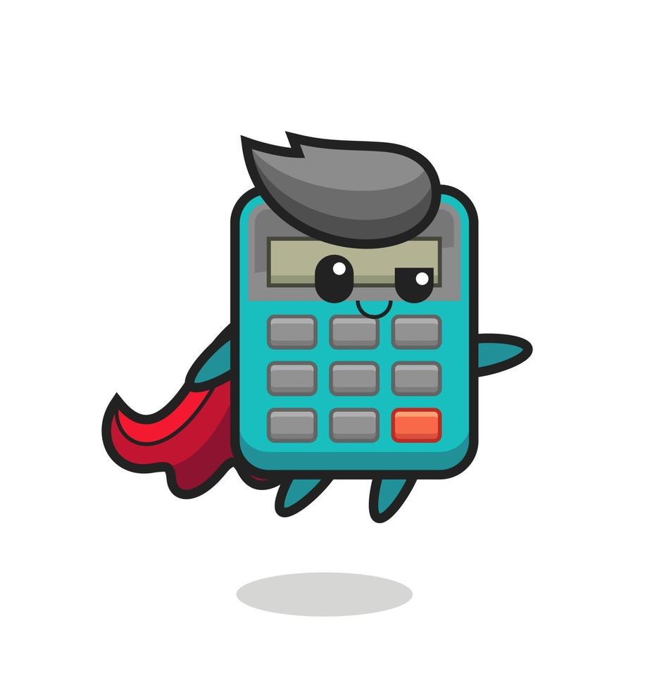 cute calculator superhero character is flying vector