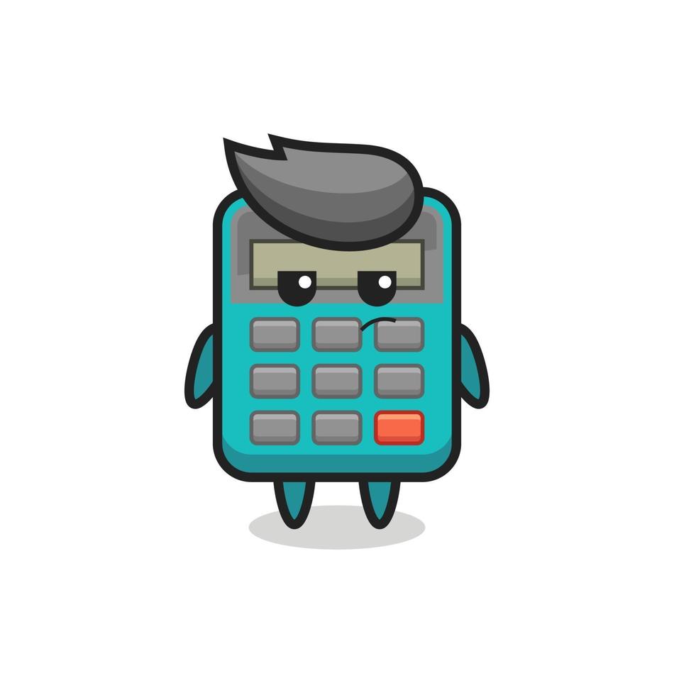 cute calculator character with suspicious expression vector