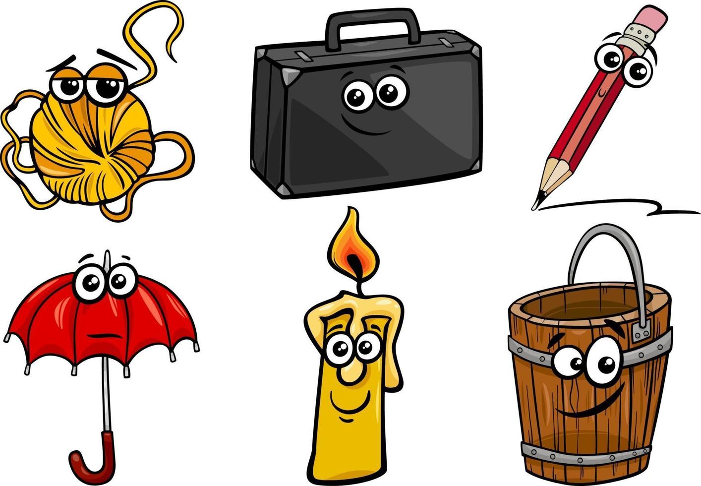 funny cartoon object characters clip arts set vector