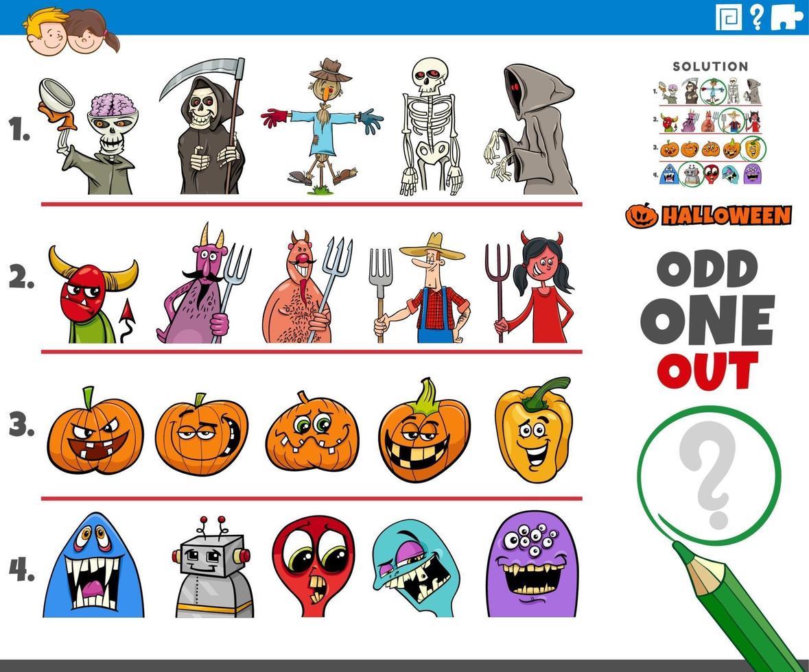 odd one out picture game with spooky Halloween characters vector