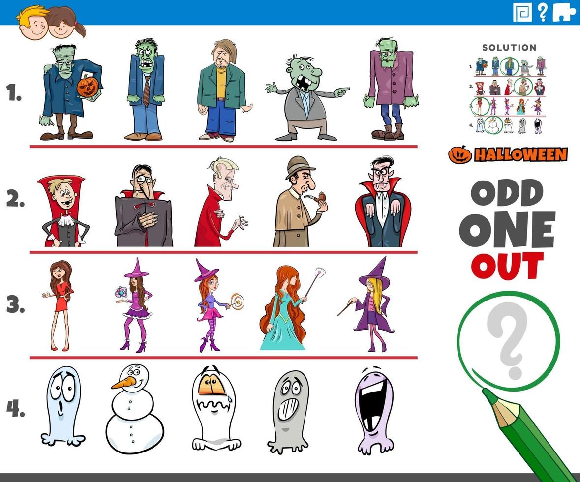 odd one out picture game with Halloween characters vector