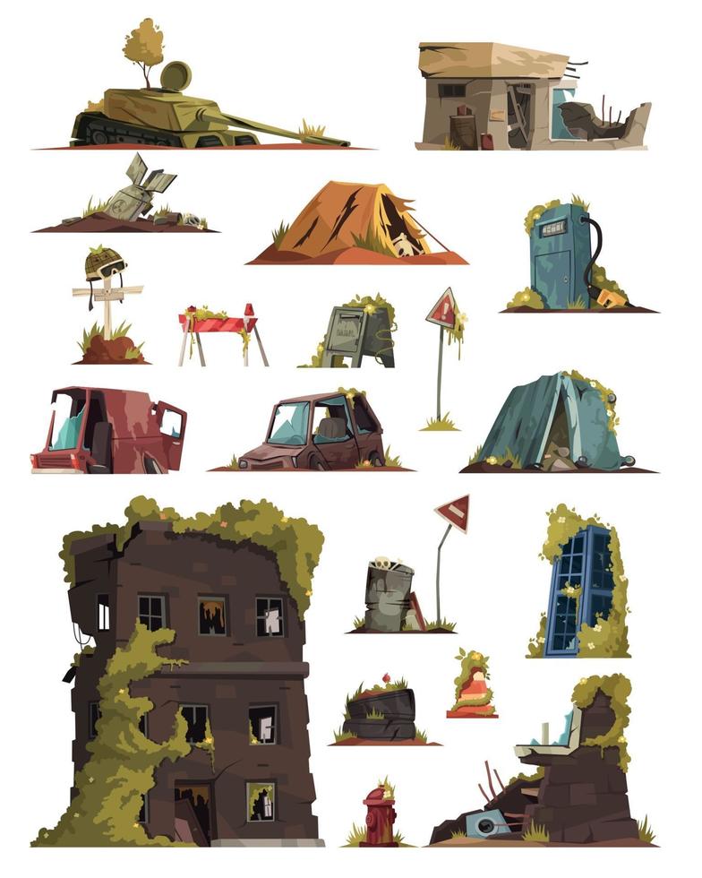 Post Apocalypse Cartoon Set vector