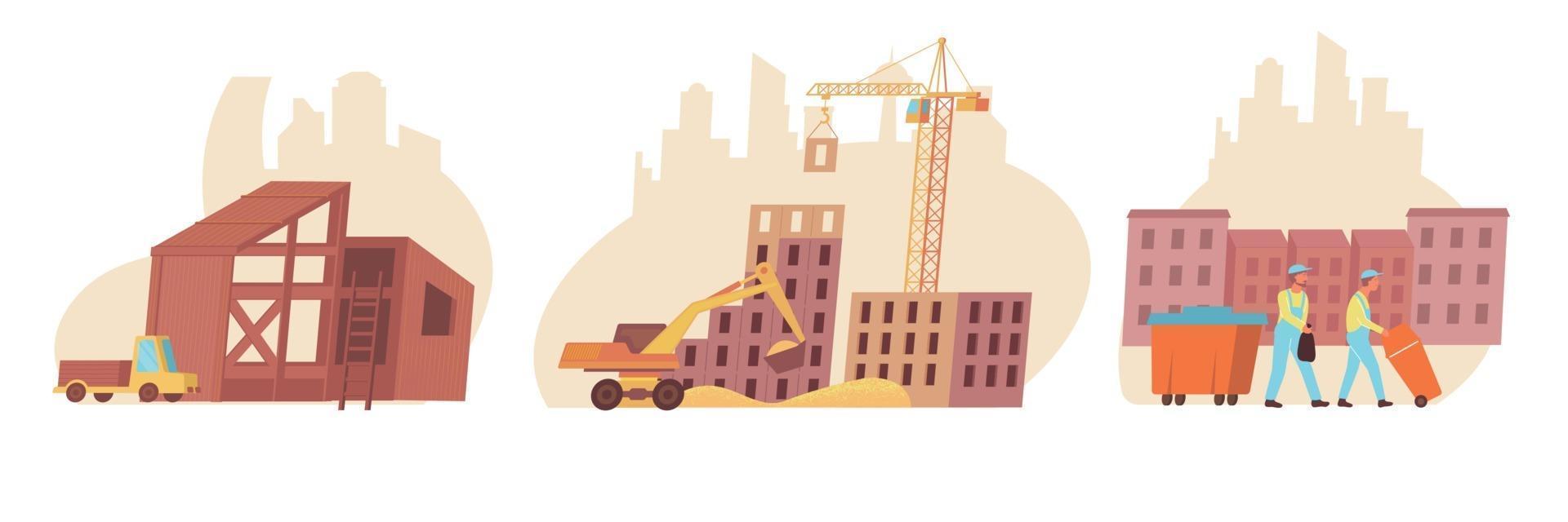 Conjunto de composiciones de obras de construcción. vector