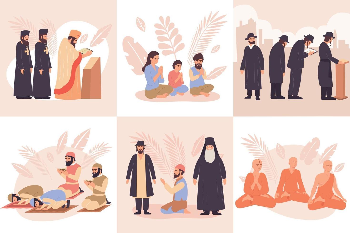 World Religions Composition Flat Icon Set vector