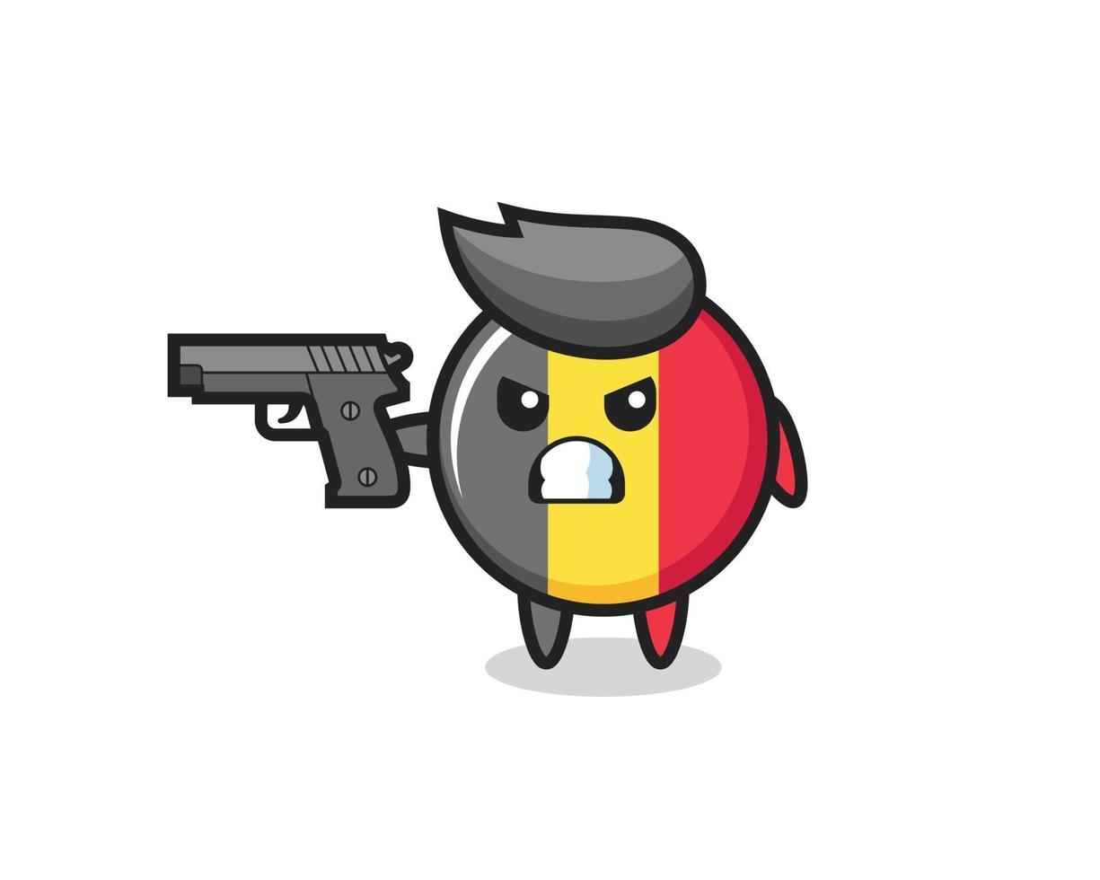 the cute belgium flag badge character shoot with a gun vector