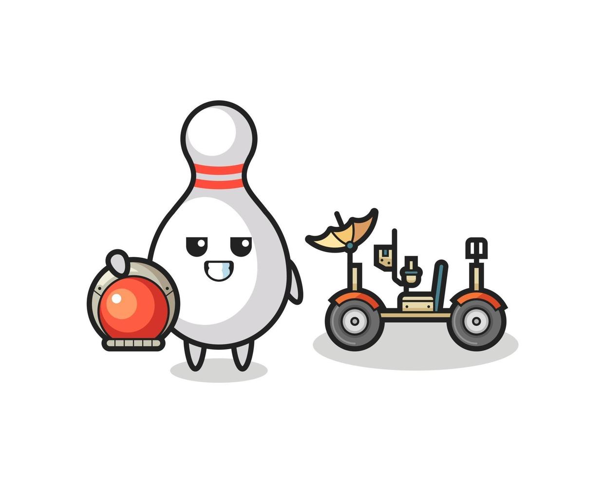 the cute bowling pin as astronaut with a lunar rover vector