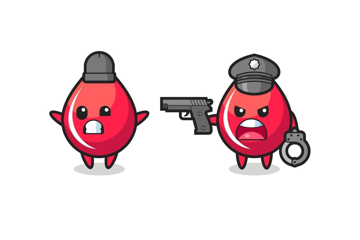 illustration of blood drop robber with hands up pose caught by police vector