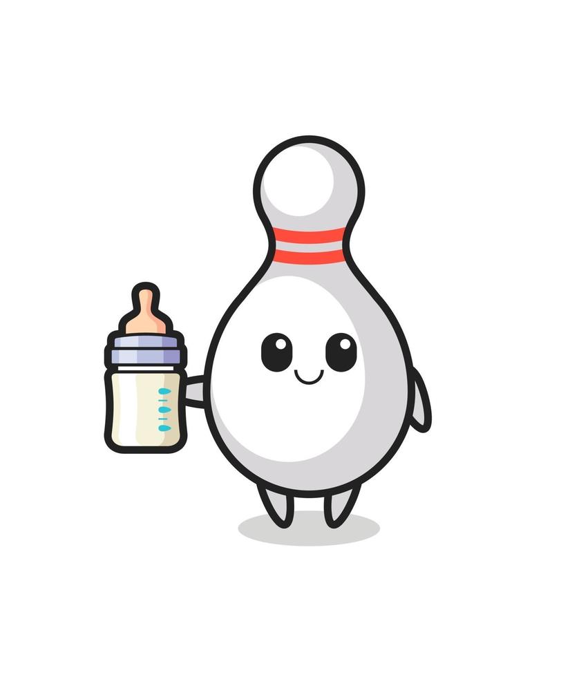 baby bowling pin cartoon character with milk bottle vector