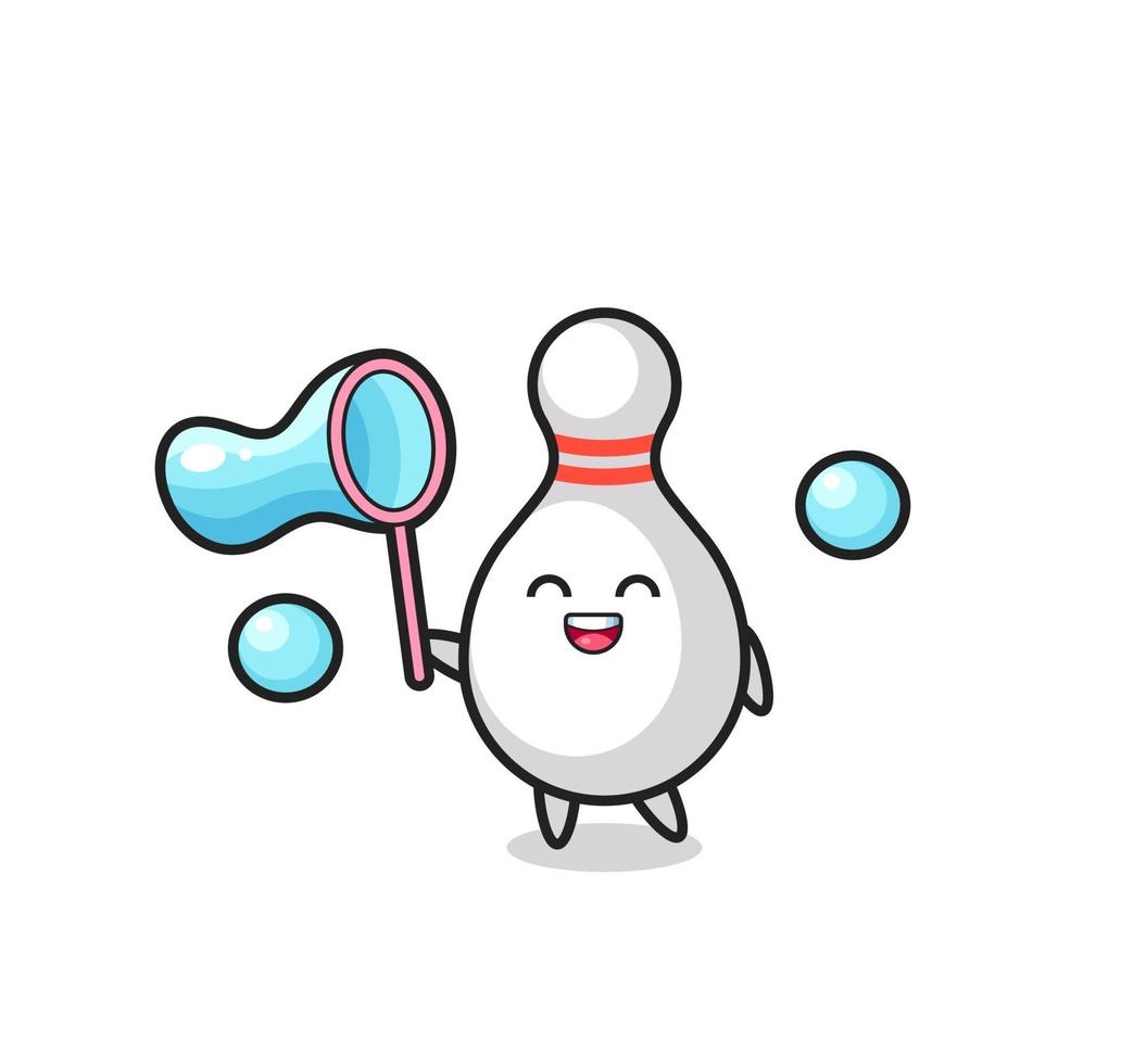 happy bowling pin cartoon playing soap bubble vector