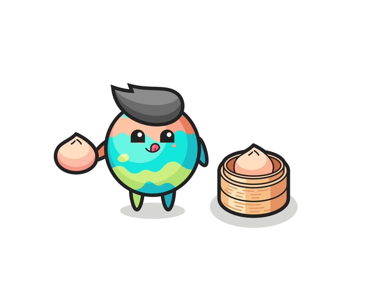 cute bath bombs character eating steamed buns vector