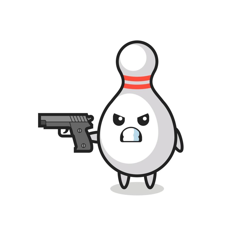 the cute bowling pin character shoot with a gun vector