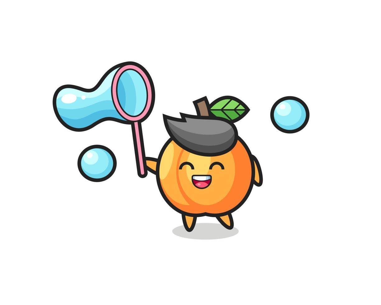 happy apricot cartoon playing soap bubble vector