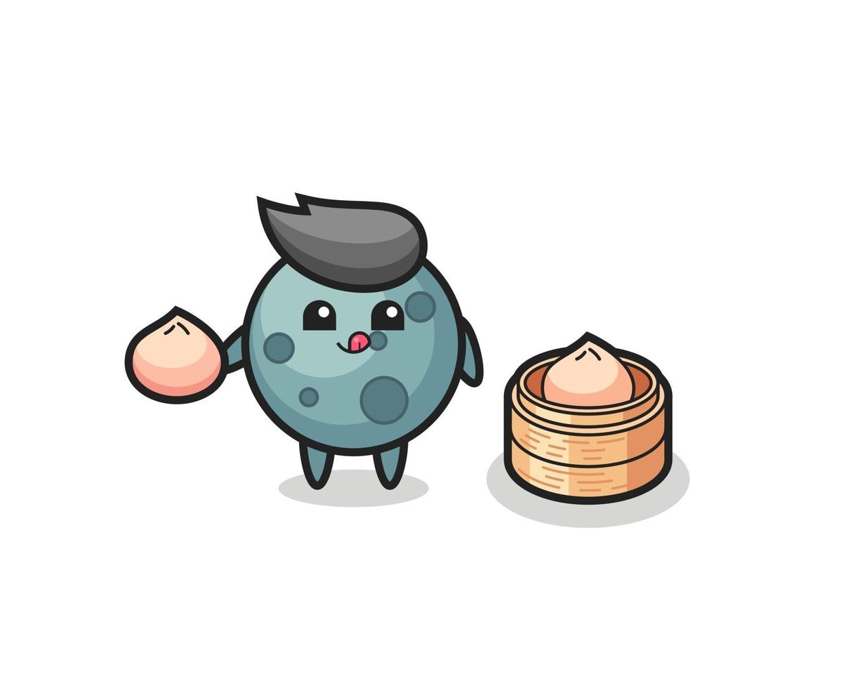 cute asteroid character eating steamed buns vector