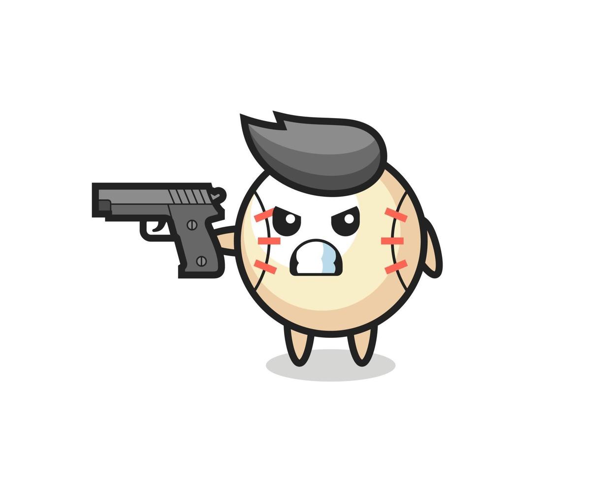 the cute baseball character shoot with a gun vector