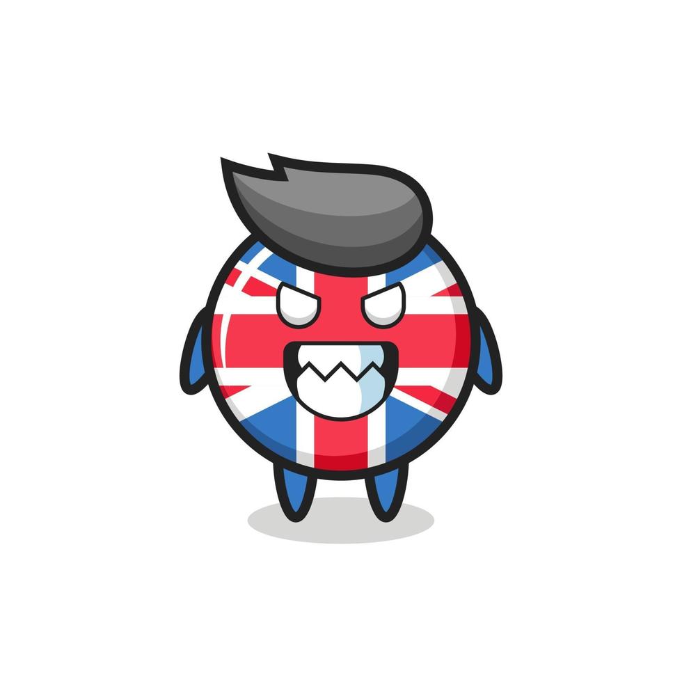 evil expression of the united kingdom flag badge cute mascot character vector