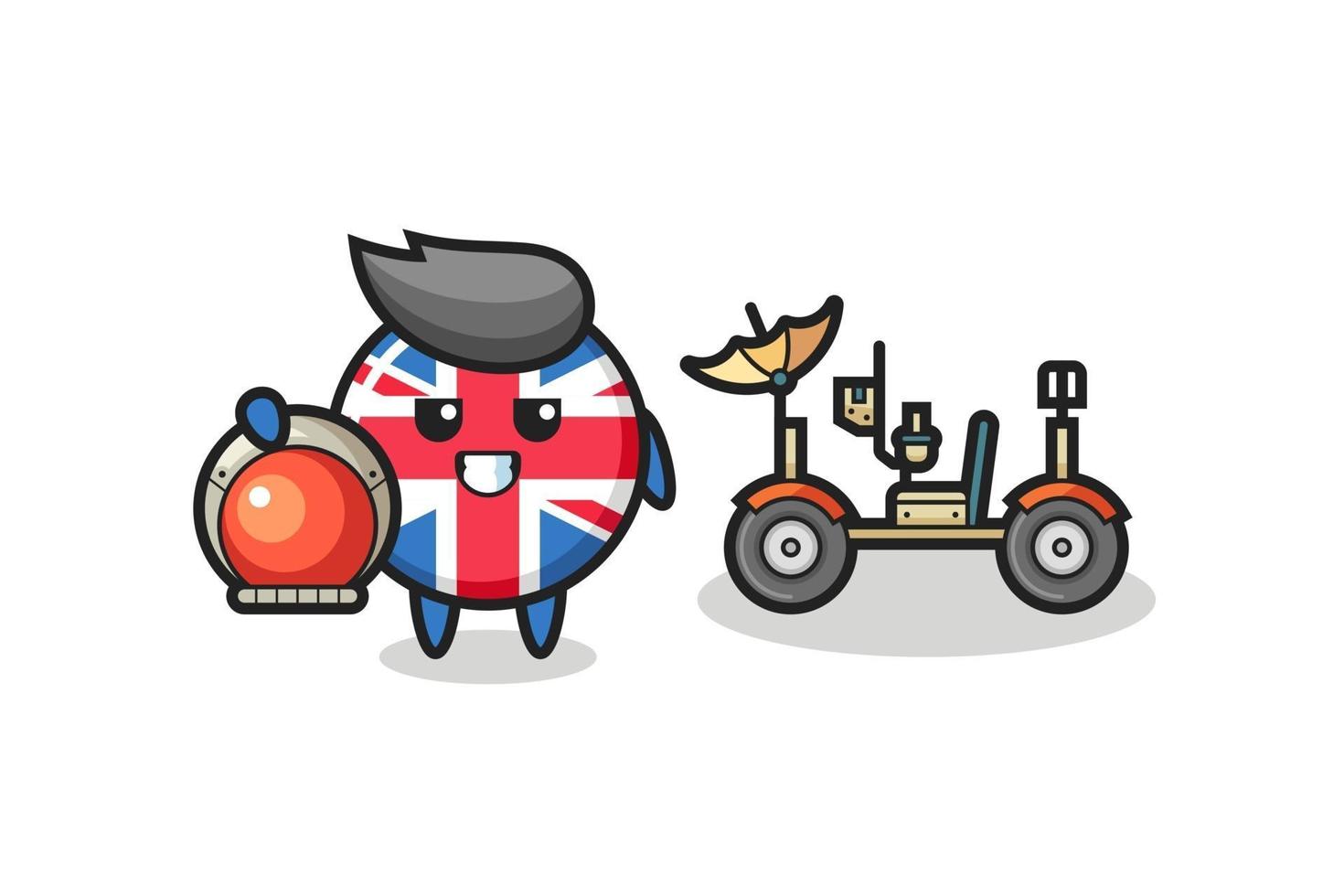 the cute united kingdom flag badge as astronaut with a lunar rover vector