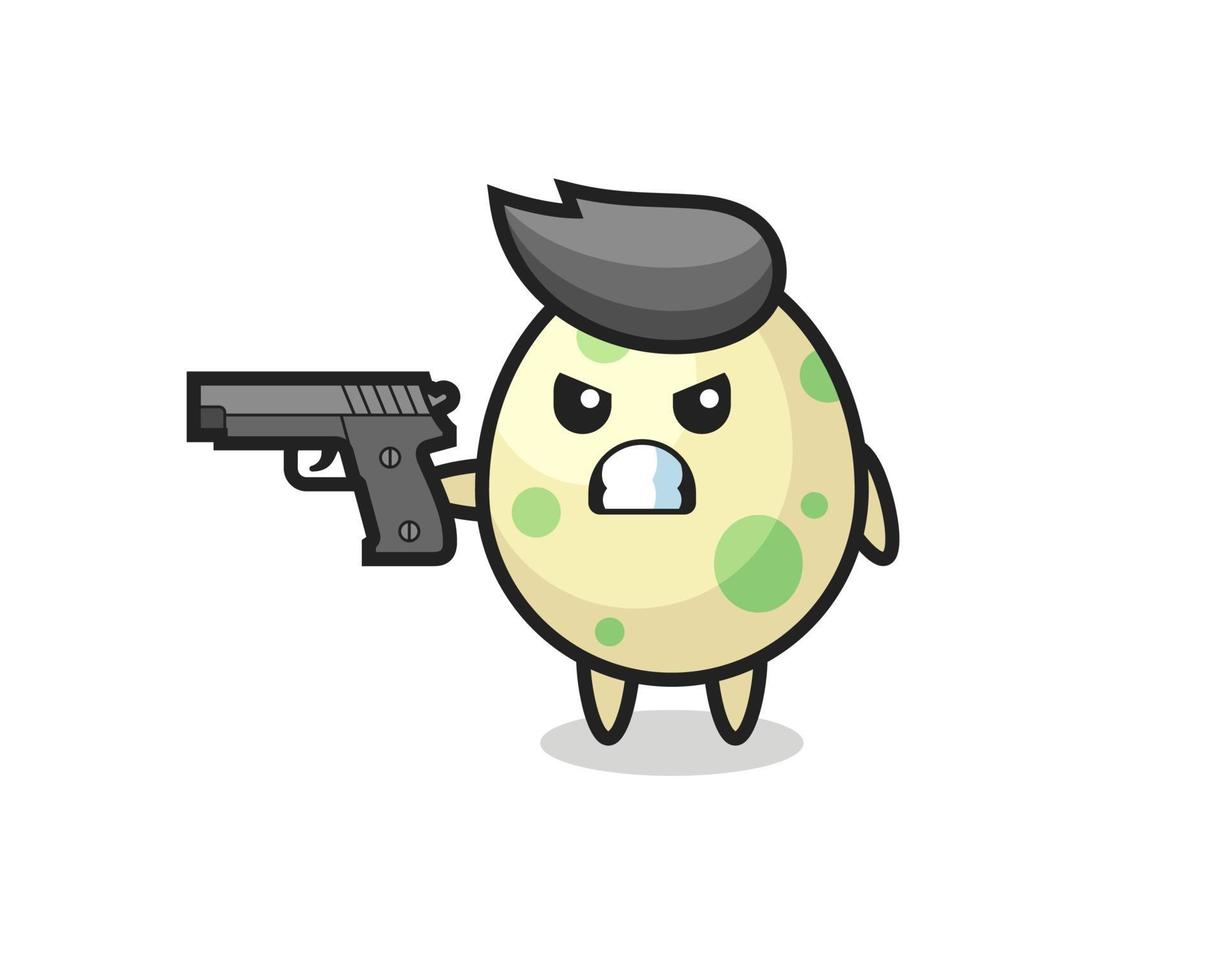 el lindo personaje de huevo manchado dispara con una pistola vector