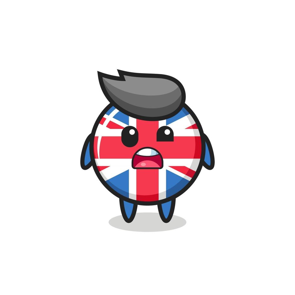 the shocked face of the cute united kingdom flag badge mascot vector